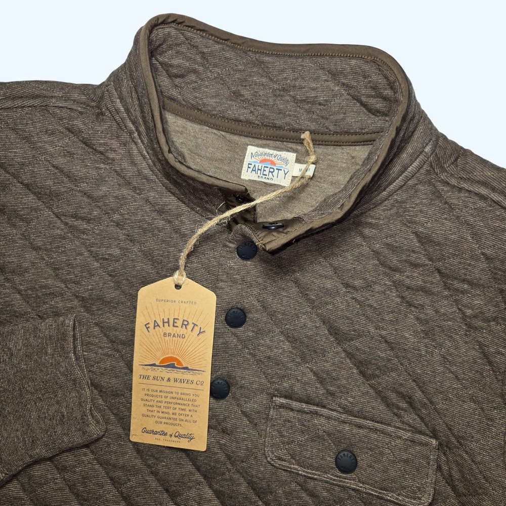 NEW Faherty Epic Quilted Fleece Pullover Mens Medium Mountain Branch Heather